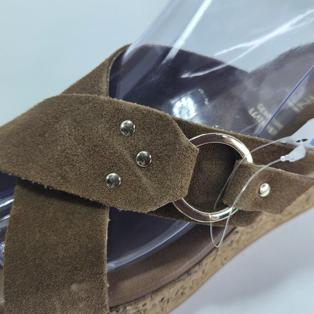 Lottini Camel Suede Crisscross Cork Platform Wedge Sandals Size EU 37 US 6 - Picture 7 of 13